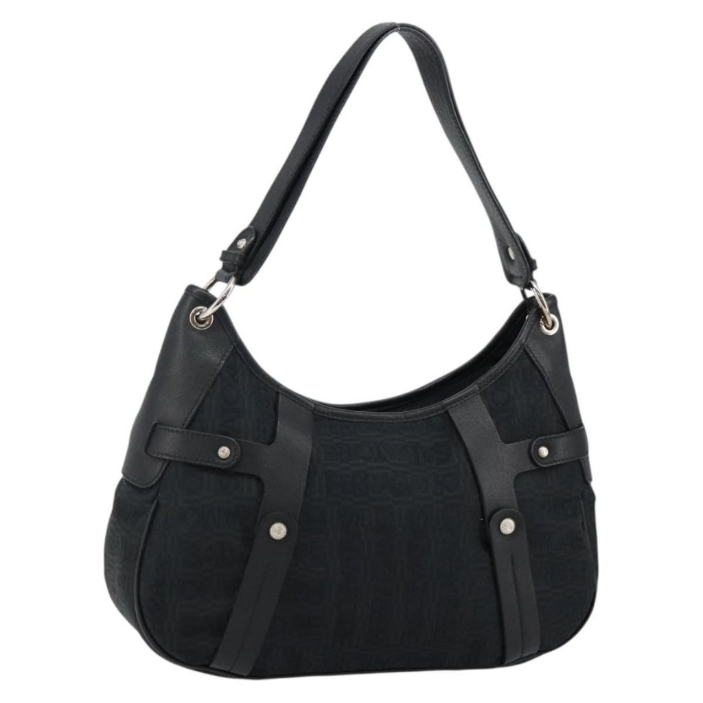 Authentic Salvatore Ferragamo Shoulder Bag Canvas Black Silver